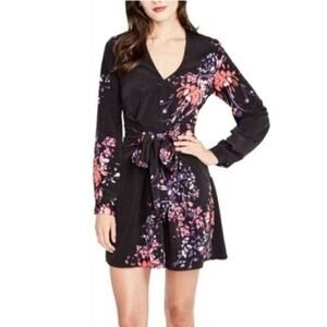 RACHEL ROY Floral Print Tie-Wrap Mini Long Sleeve Dress Size 4